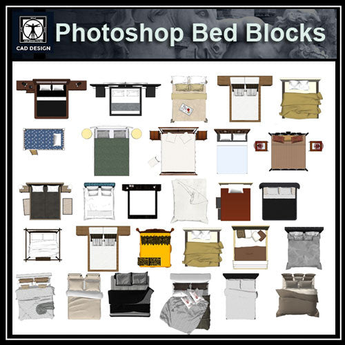 Photoshop PSD Bed Blocks 1 - CAD Design | Download CAD Drawings | AutoCAD Blocks | AutoCAD Symbols | CAD Drawings | Architecture Details│Landscape Details | See more about AutoCAD, Cad Drawing and Architecture Details
