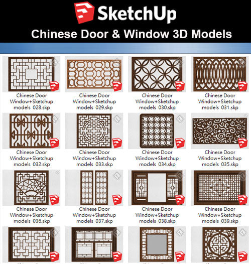 【Sketchup 3D Models】24 Types of Chinese Door & Windows  Sketchup models V.2 - CAD Design | Download CAD Drawings | AutoCAD Blocks | AutoCAD Symbols | CAD Drawings | Architecture Details│Landscape Details | See more about AutoCAD, Cad Drawing and Architecture Details