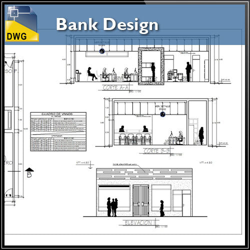 Bank Design - CAD Design | Download CAD Drawings | AutoCAD Blocks | AutoCAD Symbols | CAD Drawings | Architecture Details│Landscape Details | See more about AutoCAD, Cad Drawing and Architecture Details