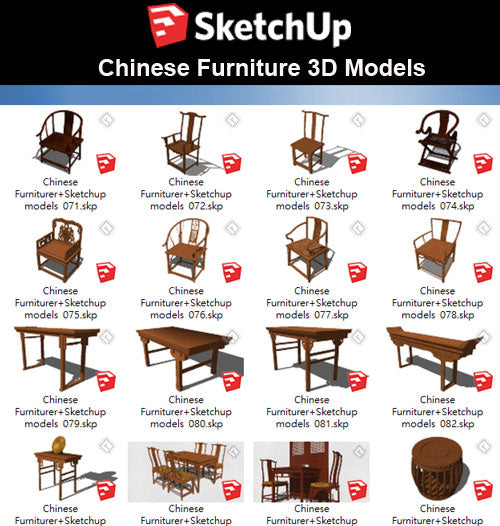 【Sketchup 3D Models】55 Types of Chinese Furniturer Design Sketchup models V.2 - CAD Design | Download CAD Drawings | AutoCAD Blocks | AutoCAD Symbols | CAD Drawings | Architecture Details│Landscape Details | See more about AutoCAD, Cad Drawing and Architecture Details