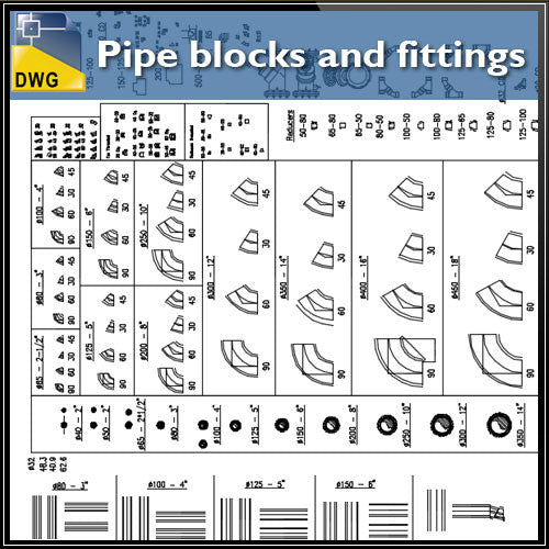 Free Pipe blocks and fittings Blocks - CAD Design | Download CAD Drawings | AutoCAD Blocks | AutoCAD Symbols | CAD Drawings | Architecture Details│Landscape Details | See more about AutoCAD, Cad Drawing and Architecture Details
