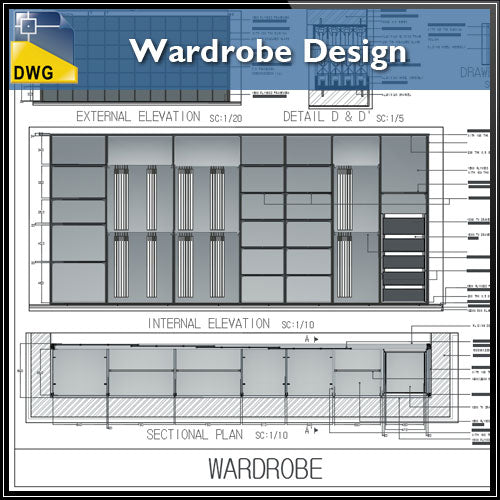Wardrobe Design - CAD Design | Download CAD Drawings | AutoCAD Blocks | AutoCAD Symbols | CAD Drawings | Architecture Details│Landscape Details | See more about AutoCAD, Cad Drawing and Architecture Details