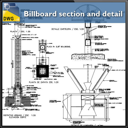 Billboard section and detail in autocad dwg files - CAD Design | Download CAD Drawings | AutoCAD Blocks | AutoCAD Symbols | CAD Drawings | Architecture Details│Landscape Details | See more about AutoCAD, Cad Drawing and Architecture Details