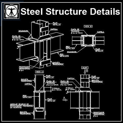 Steel Structure Details V1 - CAD Design | Download CAD Drawings | AutoCAD Blocks | AutoCAD Symbols | CAD Drawings | Architecture Details│Landscape Details | See more about AutoCAD, Cad Drawing and Architecture Details