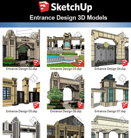 【Sketchup 3D Models】10 Types of European Entrance & Door 3D Models V.1 - CAD Design | Download CAD Drawings | AutoCAD Blocks | AutoCAD Symbols | CAD Drawings | Architecture Details│Landscape Details | See more about AutoCAD, Cad Drawing and Architecture Details