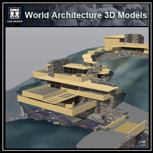 Sketchup 3D Architecture models-Falling Water(Frank Lloyd Wright) - CAD Design | Download CAD Drawings | AutoCAD Blocks | AutoCAD Symbols | CAD Drawings | Architecture Details│Landscape Details | See more about AutoCAD, Cad Drawing and Architecture Details