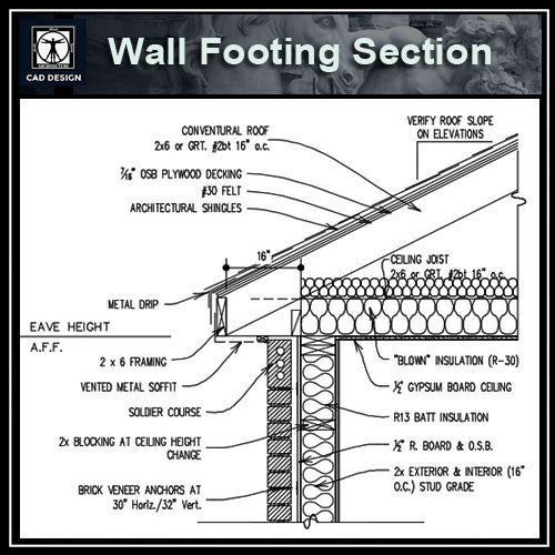 CAD Details Collection-Wall Footing Section - CAD Design | Download CAD Drawings | AutoCAD Blocks | AutoCAD Symbols | CAD Drawings | Architecture Details│Landscape Details | See more about AutoCAD, Cad Drawing and Architecture Details