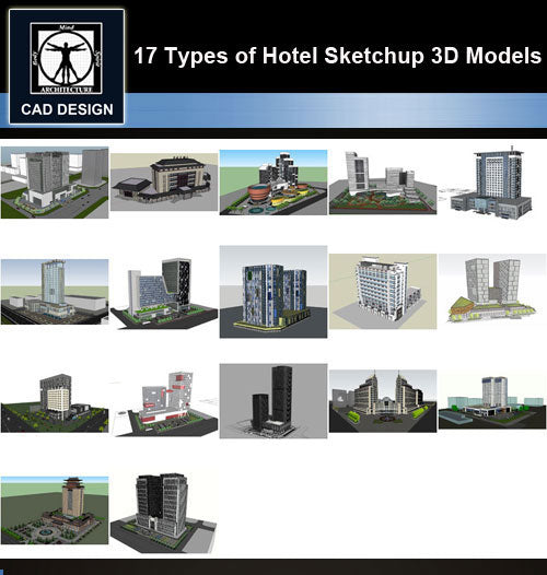 【Sketchup 3D Models】17 Types of Hotel Sketchup 3D Models  V.3 - CAD Design | Download CAD Drawings | AutoCAD Blocks | AutoCAD Symbols | CAD Drawings | Architecture Details│Landscape Details | See more about AutoCAD, Cad Drawing and Architecture Details