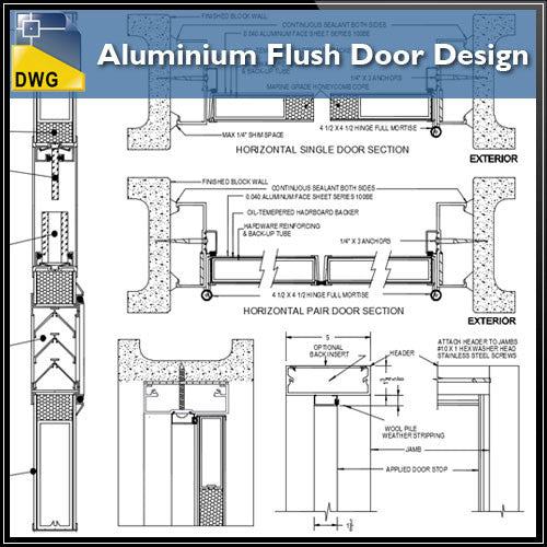 Aluminium Flush Door Design - CAD Design | Download CAD Drawings | AutoCAD Blocks | AutoCAD Symbols | CAD Drawings | Architecture Details│Landscape Details | See more about AutoCAD, Cad Drawing and Architecture Details