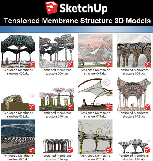【Sketchup 3D Models】21 Types of Tensioned Membrane Structure Sketchup Models V.4 - CAD Design | Download CAD Drawings | AutoCAD Blocks | AutoCAD Symbols | CAD Drawings | Architecture Details│Landscape Details | See more about AutoCAD, Cad Drawing and Architecture Details