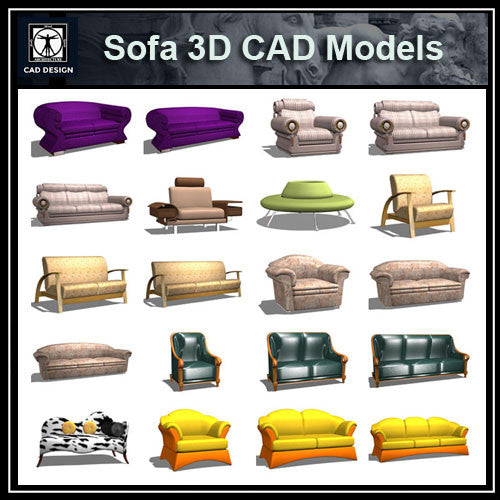 Sofa 3D Cad Models - CAD Design | Download CAD Drawings | AutoCAD Blocks | AutoCAD Symbols | CAD Drawings | Architecture Details│Landscape Details | See more about AutoCAD, Cad Drawing and Architecture Details