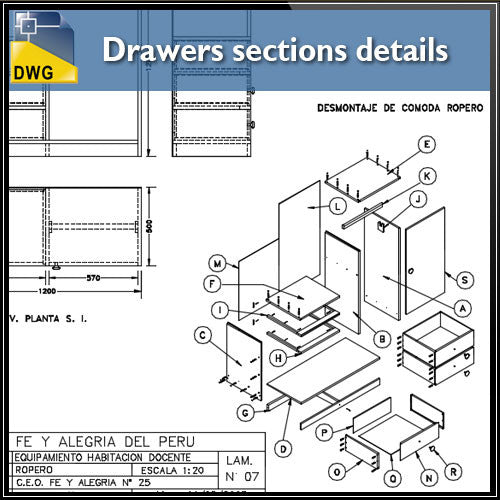 Drawers sections detail in autocad dwg files - CAD Design | Download CAD Drawings | AutoCAD Blocks | AutoCAD Symbols | CAD Drawings | Architecture Details│Landscape Details | See more about AutoCAD, Cad Drawing and Architecture Details