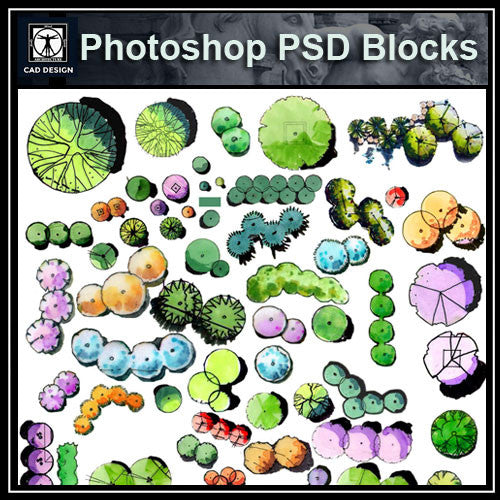 Hand-painted PSD Landscape Blocks 2 - CAD Design | Download CAD Drawings | AutoCAD Blocks | AutoCAD Symbols | CAD Drawings | Architecture Details│Landscape Details | See more about AutoCAD, Cad Drawing and Architecture Details