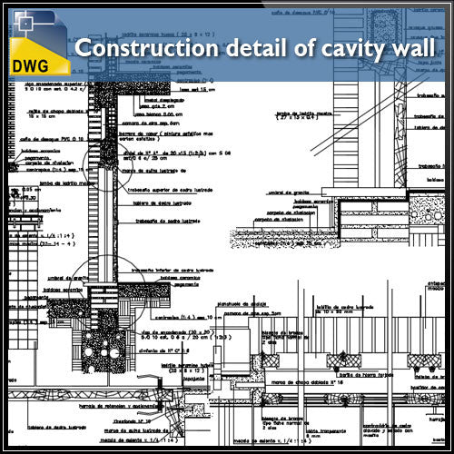 Construction detail of cavity wall design drawing - CAD Design | Download CAD Drawings | AutoCAD Blocks | AutoCAD Symbols | CAD Drawings | Architecture Details│Landscape Details | See more about AutoCAD, Cad Drawing and Architecture Details