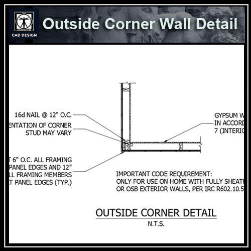 Free CAD Details-Outside Corner Wall Detail - CAD Design | Download CAD Drawings | AutoCAD Blocks | AutoCAD Symbols | CAD Drawings | Architecture Details│Landscape Details | See more about AutoCAD, Cad Drawing and Architecture Details