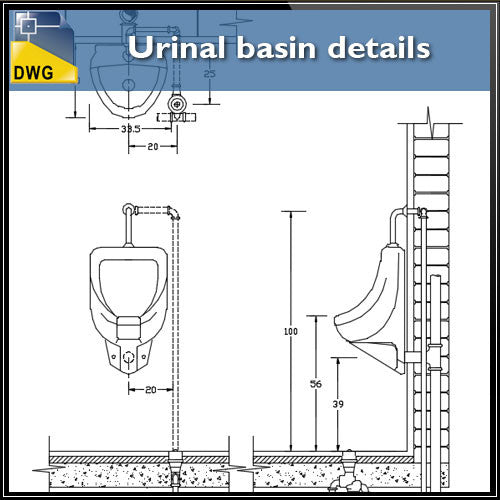 Urinal basin details - CAD Design | Download CAD Drawings | AutoCAD Blocks | AutoCAD Symbols | CAD Drawings | Architecture Details│Landscape Details | See more about AutoCAD, Cad Drawing and Architecture Details