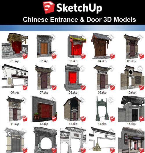 【Sketchup 3D Models】46 Types of Chinese Entrance Design 3D Models - CAD Design | Download CAD Drawings | AutoCAD Blocks | AutoCAD Symbols | CAD Drawings | Architecture Details│Landscape Details | See more about AutoCAD, Cad Drawing and Architecture Details