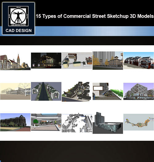 【Sketchup 3D Models】15 Types of Commercial Street Design Sketchup 3D Models  V.5 - CAD Design | Download CAD Drawings | AutoCAD Blocks | AutoCAD Symbols | CAD Drawings | Architecture Details│Landscape Details | See more about AutoCAD, Cad Drawing and Architecture Details