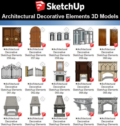 【Sketchup 3D Models】25 Types of Architectural Decorative Elements Sketchup models V.3 - CAD Design | Download CAD Drawings | AutoCAD Blocks | AutoCAD Symbols | CAD Drawings | Architecture Details│Landscape Details | See more about AutoCAD, Cad Drawing and Architecture Details