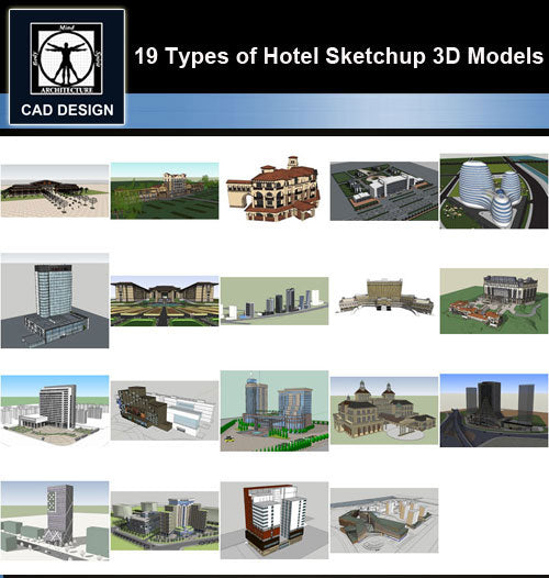 【Sketchup 3D Models】19 Types of Hotel Sketchup 3D Models  V.2 - CAD Design | Download CAD Drawings | AutoCAD Blocks | AutoCAD Symbols | CAD Drawings | Architecture Details│Landscape Details | See more about AutoCAD, Cad Drawing and Architecture Details