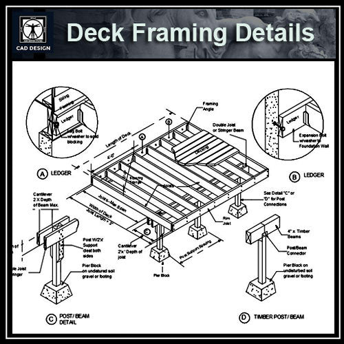 Free CAD Details-Deck Framing Details - CAD Design | Download CAD Drawings | AutoCAD Blocks | AutoCAD Symbols | CAD Drawings | Architecture Details│Landscape Details | See more about AutoCAD, Cad Drawing and Architecture Details