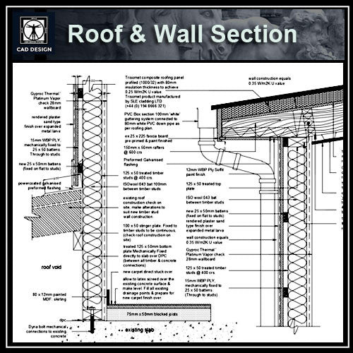 Roof & Wall Section Details - CAD Design | Download CAD Drawings | AutoCAD Blocks | AutoCAD Symbols | CAD Drawings | Architecture Details│Landscape Details | See more about AutoCAD, Cad Drawing and Architecture Details