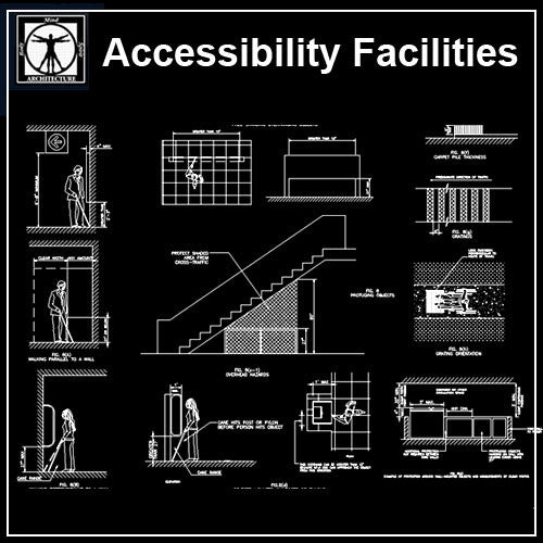 Accessibility Facilities Drawings V2 - CAD Design | Download CAD Drawings | AutoCAD Blocks | AutoCAD Symbols | CAD Drawings | Architecture Details│Landscape Details | See more about AutoCAD, Cad Drawing and Architecture Details