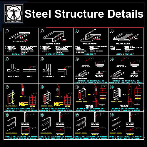 Free Steel Structure Details 6 - CAD Design | Download CAD Drawings | AutoCAD Blocks | AutoCAD Symbols | CAD Drawings | Architecture Details│Landscape Details | See more about AutoCAD, Cad Drawing and Architecture Details