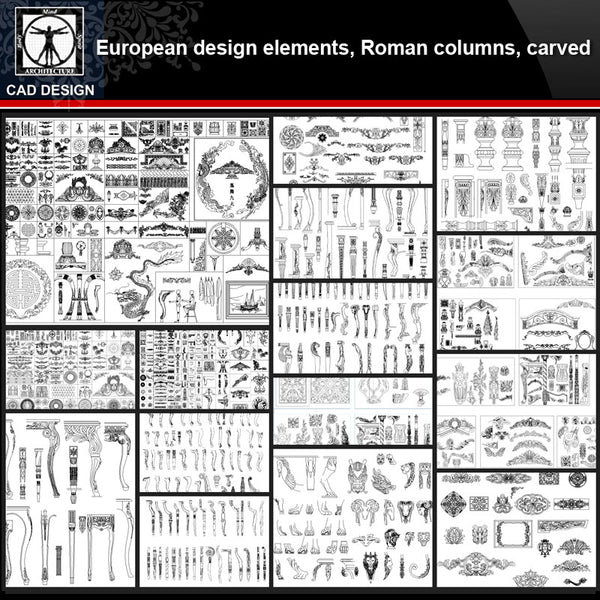 ★【European Architecture design elements,Roman columns,Carved】All kinds of European Architecture CAD Blocks Bundle - CAD Design | Download CAD Drawings | AutoCAD Blocks | AutoCAD Symbols | CAD Drawings | Architecture Details│Landscape Details | See more about AutoCAD, Cad Drawing and Architecture Details