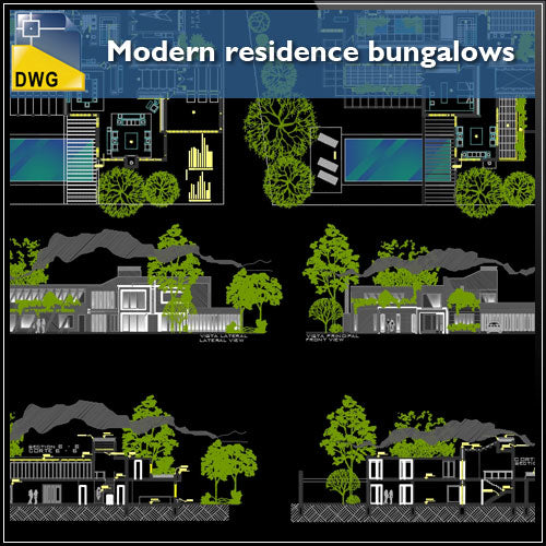 Modern residence bungalows - CAD Design | Download CAD Drawings | AutoCAD Blocks | AutoCAD Symbols | CAD Drawings | Architecture Details│Landscape Details | See more about AutoCAD, Cad Drawing and Architecture Details