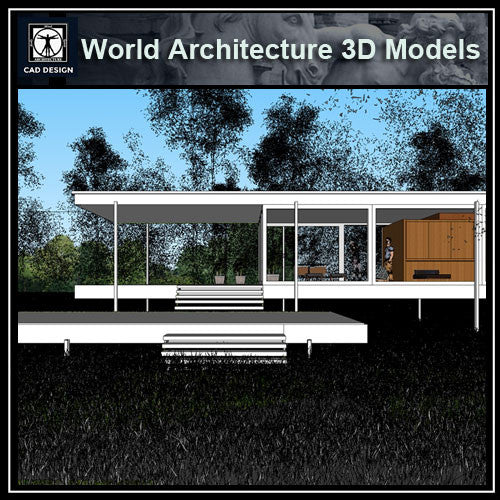 Sketchup 3D Architecture models- Farnsworth house by Ludwig Mies van der Rohe - CAD Design | Download CAD Drawings | AutoCAD Blocks | AutoCAD Symbols | CAD Drawings | Architecture Details│Landscape Details | See more about AutoCAD, Cad Drawing and Architecture Details