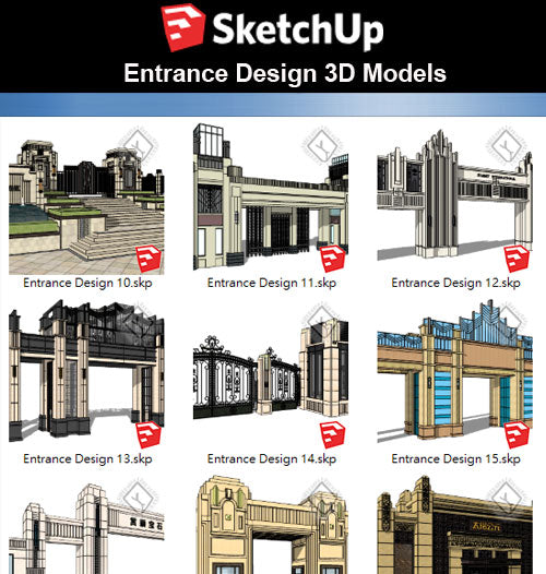 【Sketchup 3D Models】10 Types of European Entrance & Door 3D Models V.2 - CAD Design | Download CAD Drawings | AutoCAD Blocks | AutoCAD Symbols | CAD Drawings | Architecture Details│Landscape Details | See more about AutoCAD, Cad Drawing and Architecture Details