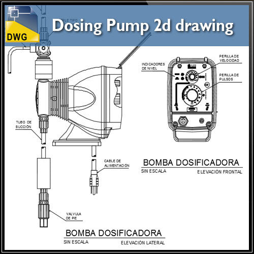 Dosing pump 2d drawing in autocad dwg files - CAD Design | Download CAD Drawings | AutoCAD Blocks | AutoCAD Symbols | CAD Drawings | Architecture Details│Landscape Details | See more about AutoCAD, Cad Drawing and Architecture Details
