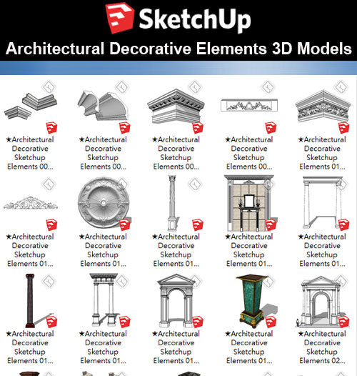 【Sketchup 3D Models】25 Types of Architectural Decorative Elements Sketchup models - CAD Design | Download CAD Drawings | AutoCAD Blocks | AutoCAD Symbols | CAD Drawings | Architecture Details│Landscape Details | See more about AutoCAD, Cad Drawing and Architecture Details