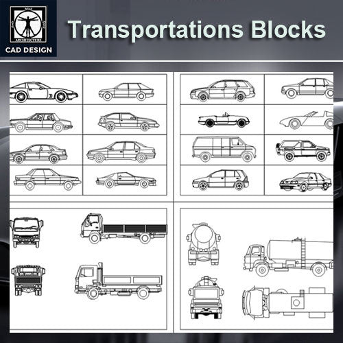 Transportation Blocks Bundle - CAD Design | Download CAD Drawings | AutoCAD Blocks | AutoCAD Symbols | CAD Drawings | Architecture Details│Landscape Details | See more about AutoCAD, Cad Drawing and Architecture Details