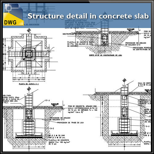 Structure detail in concrete slab - CAD Design | Download CAD Drawings | AutoCAD Blocks | AutoCAD Symbols | CAD Drawings | Architecture Details│Landscape Details | See more about AutoCAD, Cad Drawing and Architecture Details