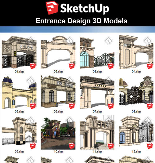 【Sketchup 3D Models】25 Types of Entrance & Door Design 3D Models - CAD Design | Download CAD Drawings | AutoCAD Blocks | AutoCAD Symbols | CAD Drawings | Architecture Details│Landscape Details | See more about AutoCAD, Cad Drawing and Architecture Details