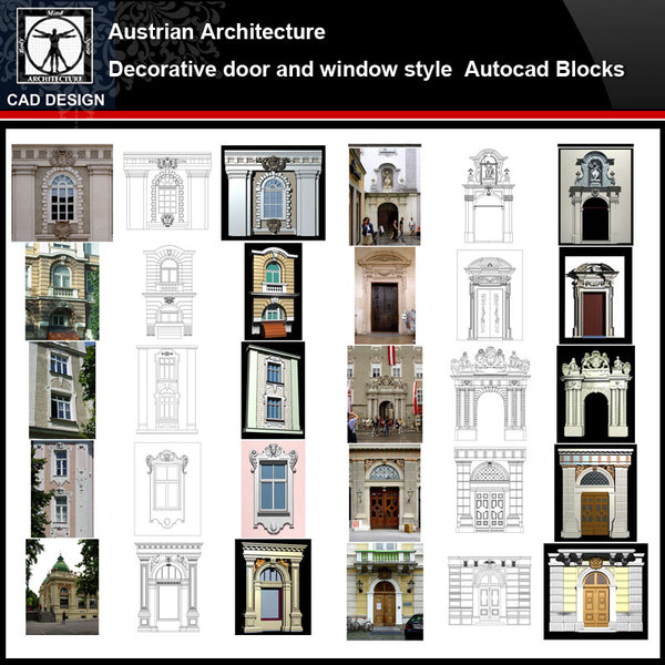 ★【Austrian Architecture Style Design】Austrian architecture · Decorative door and window style CAD Drawings - CAD Design | Download CAD Drawings | AutoCAD Blocks | AutoCAD Symbols | CAD Drawings | Architecture Details│Landscape Details | See more about AutoCAD, Cad Drawing and Architecture Details