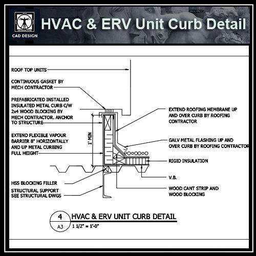 Free CAD Details-HVAC & ERV Unit Curb Detail - CAD Design | Download CAD Drawings | AutoCAD Blocks | AutoCAD Symbols | CAD Drawings | Architecture Details│Landscape Details | See more about AutoCAD, Cad Drawing and Architecture Details