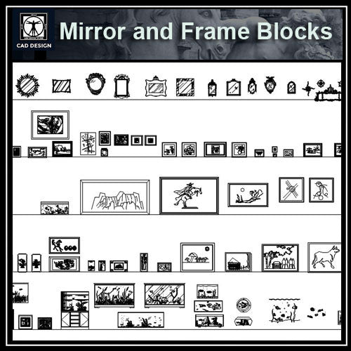 Free Interior Decorative blocks-Mirrors and picture frames - CAD Design | Download CAD Drawings | AutoCAD Blocks | AutoCAD Symbols | CAD Drawings | Architecture Details│Landscape Details | See more about AutoCAD, Cad Drawing and Architecture Details