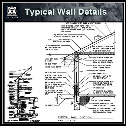 CAD Details Collection-Typical Wall Details - CAD Design | Download CAD Drawings | AutoCAD Blocks | AutoCAD Symbols | CAD Drawings | Architecture Details│Landscape Details | See more about AutoCAD, Cad Drawing and Architecture Details