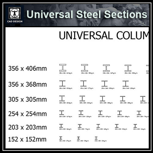 Free CAD Details-Universal Steel Sections 2 - CAD Design | Download CAD Drawings | AutoCAD Blocks | AutoCAD Symbols | CAD Drawings | Architecture Details│Landscape Details | See more about AutoCAD, Cad Drawing and Architecture Details