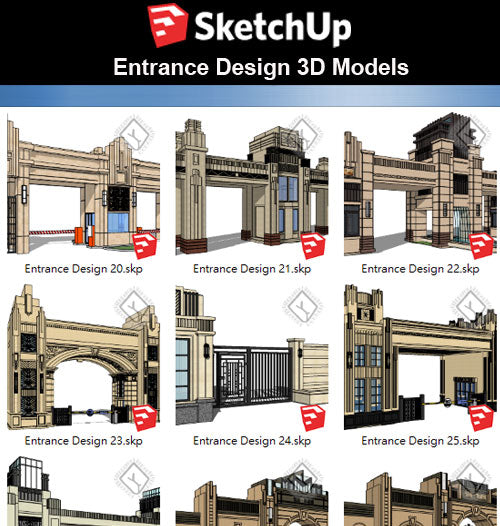 【Sketchup 3D Models】10 Types of European Entrance & Door 3D Models V.3 - CAD Design | Download CAD Drawings | AutoCAD Blocks | AutoCAD Symbols | CAD Drawings | Architecture Details│Landscape Details | See more about AutoCAD, Cad Drawing and Architecture Details