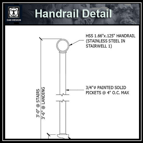 Free CAD Details-Handrail Detail - CAD Design | Download CAD Drawings | AutoCAD Blocks | AutoCAD Symbols | CAD Drawings | Architecture Details│Landscape Details | See more about AutoCAD, Cad Drawing and Architecture Details