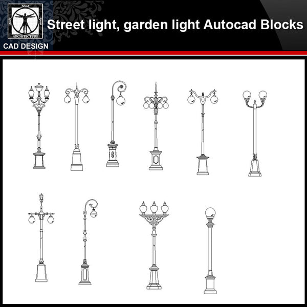 【 Street light,garden light CAD Blocks Collection】Street light,garden light Autocad Blocks - CAD Design | Download CAD Drawings | AutoCAD Blocks | AutoCAD Symbols | CAD Drawings | Architecture Details│Landscape Details | See more about AutoCAD, Cad Drawing and Architecture Details