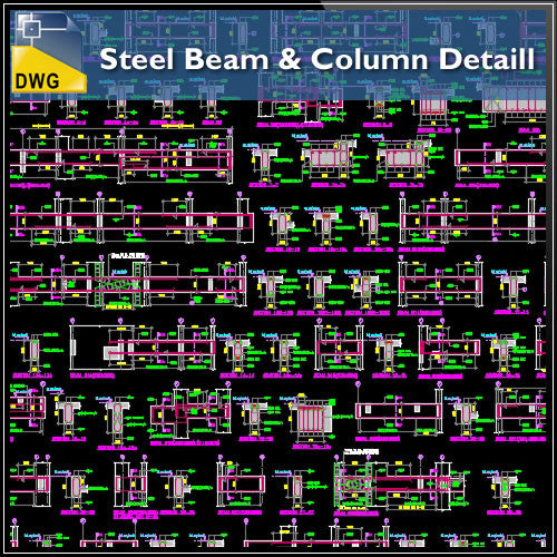Steel Beam & Column Details - CAD Design | Download CAD Drawings | AutoCAD Blocks | AutoCAD Symbols | CAD Drawings | Architecture Details│Landscape Details | See more about AutoCAD, Cad Drawing and Architecture Details
