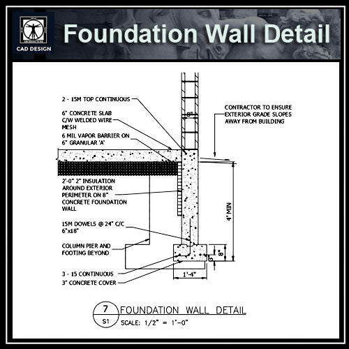 Free CAD Details-Foundation Wall Detail - CAD Design | Download CAD Drawings | AutoCAD Blocks | AutoCAD Symbols | CAD Drawings | Architecture Details│Landscape Details | See more about AutoCAD, Cad Drawing and Architecture Details