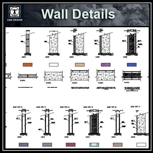 Free Wall details - CAD Design | Download CAD Drawings | AutoCAD Blocks | AutoCAD Symbols | CAD Drawings | Architecture Details│Landscape Details | See more about AutoCAD, Cad Drawing and Architecture Details