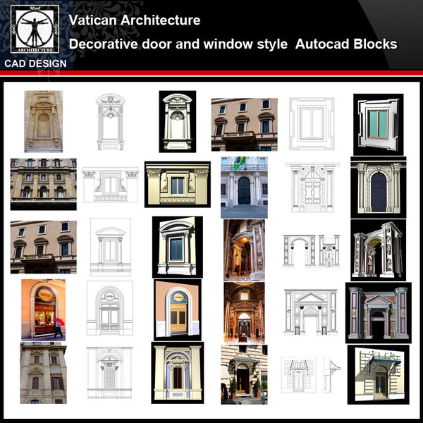 ★【Vatican Architecture Style Design】Vatican architecture · Decorative door and window style CAD Drawings - CAD Design | Download CAD Drawings | AutoCAD Blocks | AutoCAD Symbols | CAD Drawings | Architecture Details│Landscape Details | See more about AutoCAD, Cad Drawing and Architecture Details