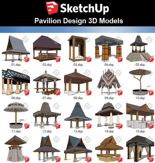 【Sketchup 3D Models】30 Types of Asia Style Pavilion 3D Models - CAD Design | Download CAD Drawings | AutoCAD Blocks | AutoCAD Symbols | CAD Drawings | Architecture Details│Landscape Details | See more about AutoCAD, Cad Drawing and Architecture Details